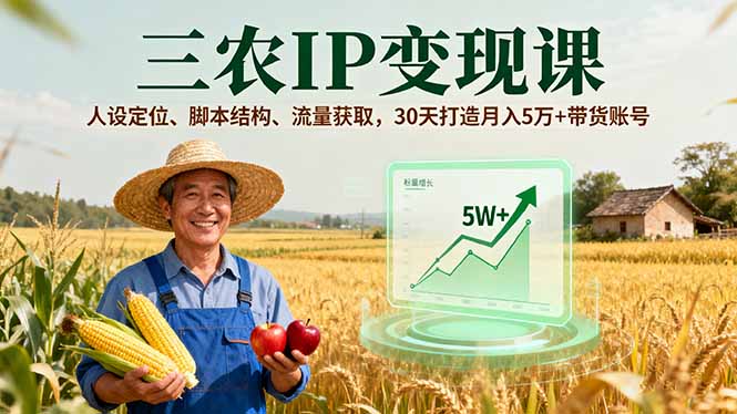 三农IP变现课，人设定位、脚本结构、流量获取，30天打造月入5万+带货账号-招财吧
