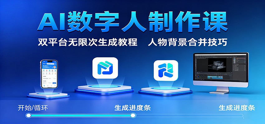 AI数字人制作课：双平台无限次生成教程，人物背景合并技巧-招财吧