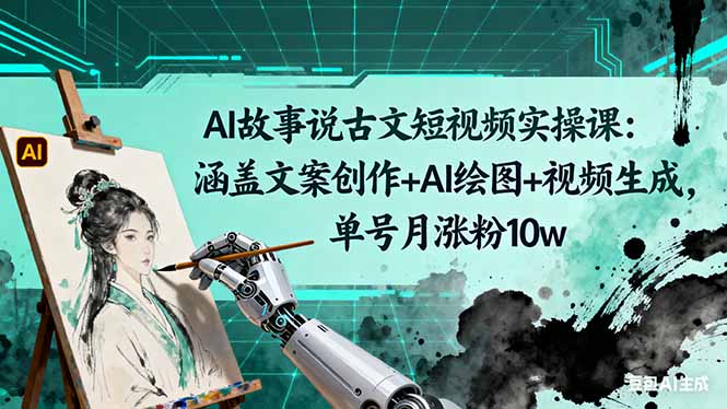 AI故事说古文短视频实操课：涵盖文案创作+AI绘图+视频生成，单号月涨粉10w-招财吧