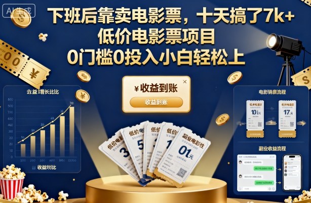 下班后靠卖电影票，十天搞了7k+，低价电影票项目，0门槛0投入小白轻松上手【揭秘】-招财吧