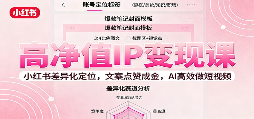 高净值IP变现课：小红书差异化定位，文案点赞成金， AI高效做短视频-招财吧