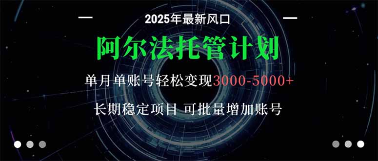 阿尔法托管计划 单账号月入3000-5000，长期稳定项目，新手小白轻松上手。-招财吧
