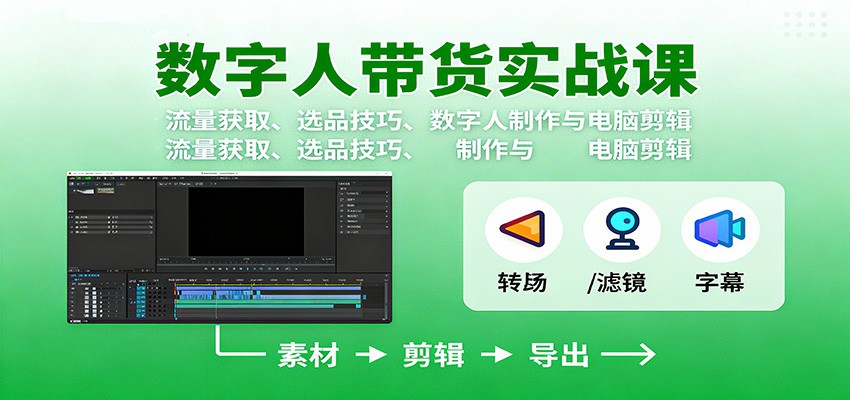 数字人变现实战课：流量获取、选品技巧、数字人制作与电脑剪辑-招财吧