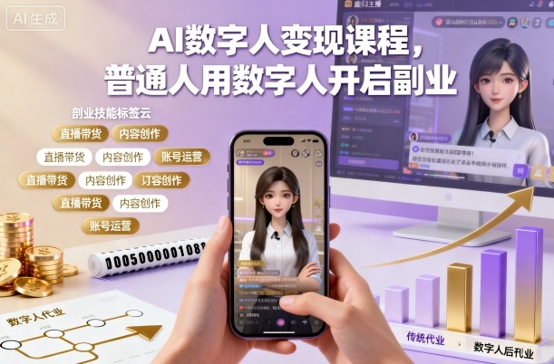 AI数字人变现课程，普通人用数字人开启副业-招财吧