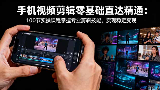 手机视频剪辑零基础直达精通：100节实操课程掌握专业剪辑技能，实现稳…-招财吧