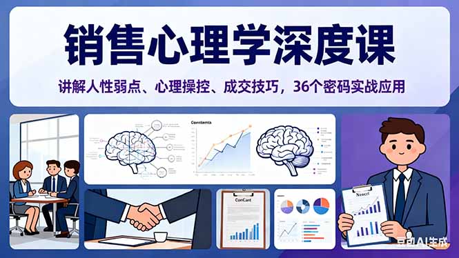 销售心理学深度课，讲解人性弱点、心理操控、成交技巧，36个密码实战应用-招财吧