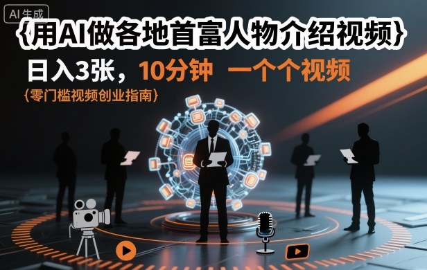 用AI做各地首富人物介绍视频，日入3张，10分钟一个视频-招财吧