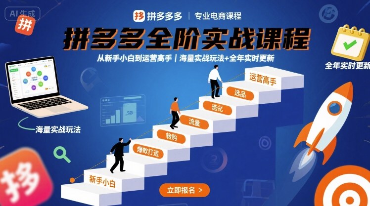 拼多多全阶实战课程，从新手小白到运营高手，海量实战玩法+全年实时更新【2025年10月更新】-招财吧