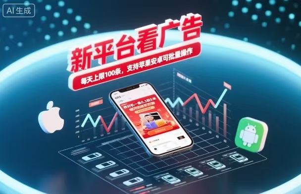 新台看广告，养好机一条5毛到5块，单机日入30到100，支持苹果安卓，可批量操作。-招财吧
