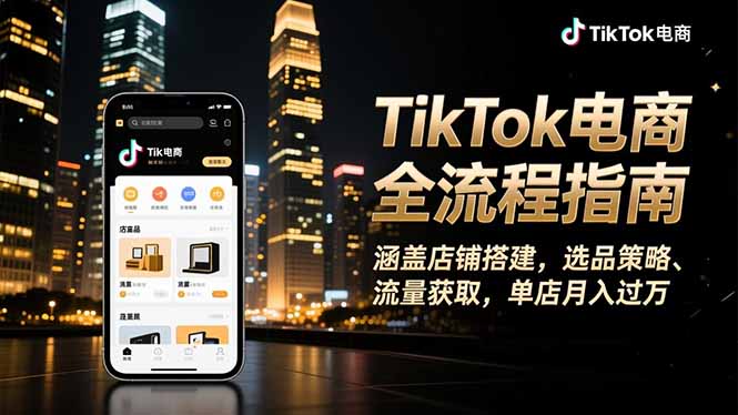 TikTok电商全流程指南，涵盖店铺搭建、选品策略、流量获取，单店月入过万-招财吧